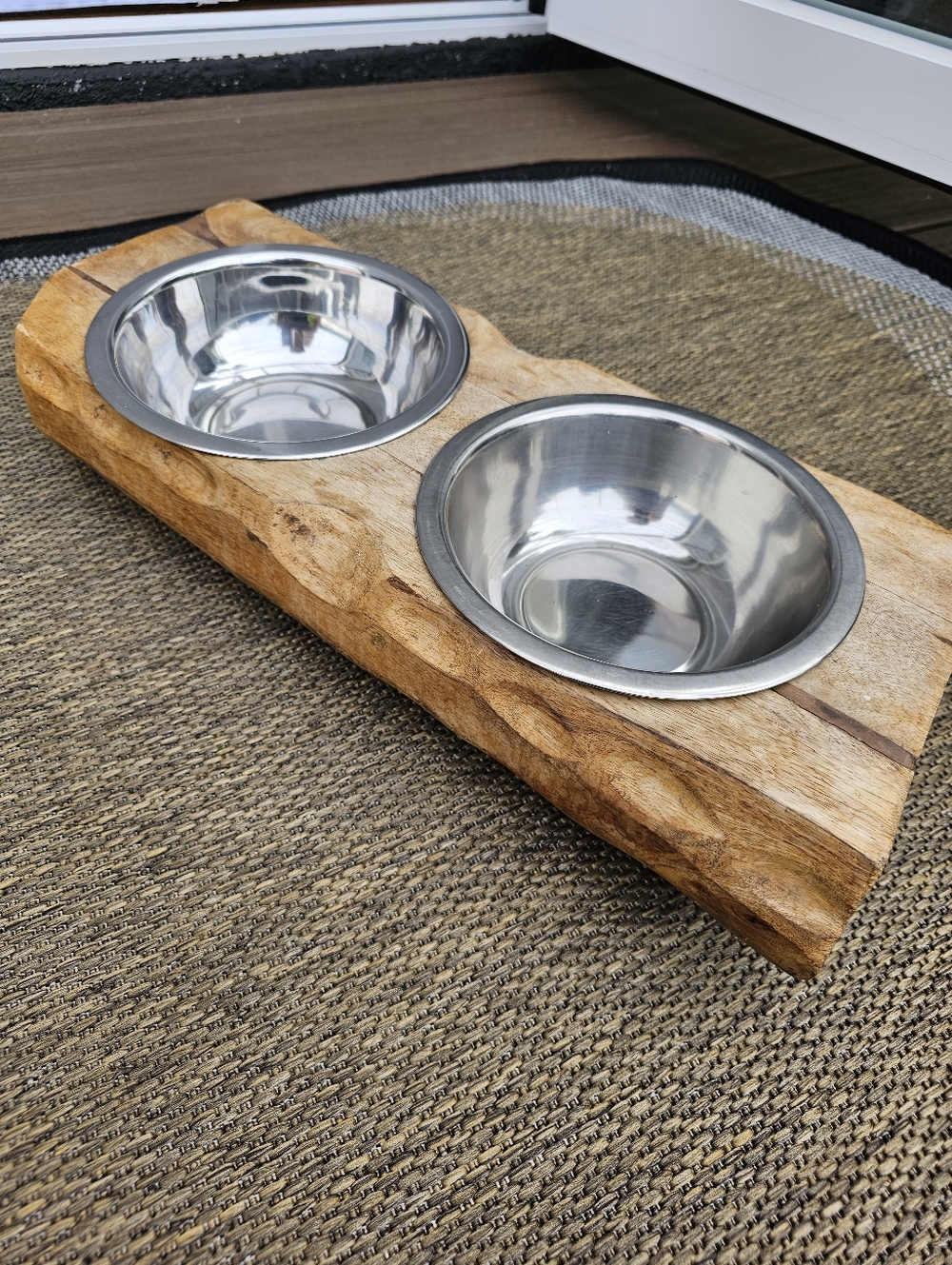 Large Wooden Double Pet Bowl Stand with Removable Stainless Steel Bowls